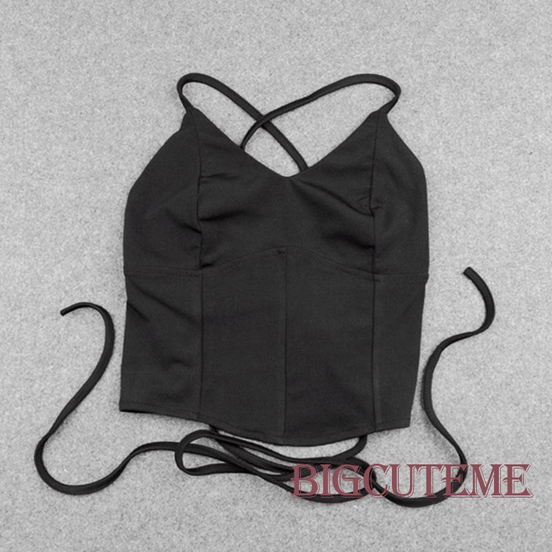 Áo Tank Top Hai Dây Cổ Chữ V Màu Trơn Thời Trang Dành Cho Nữ Đen