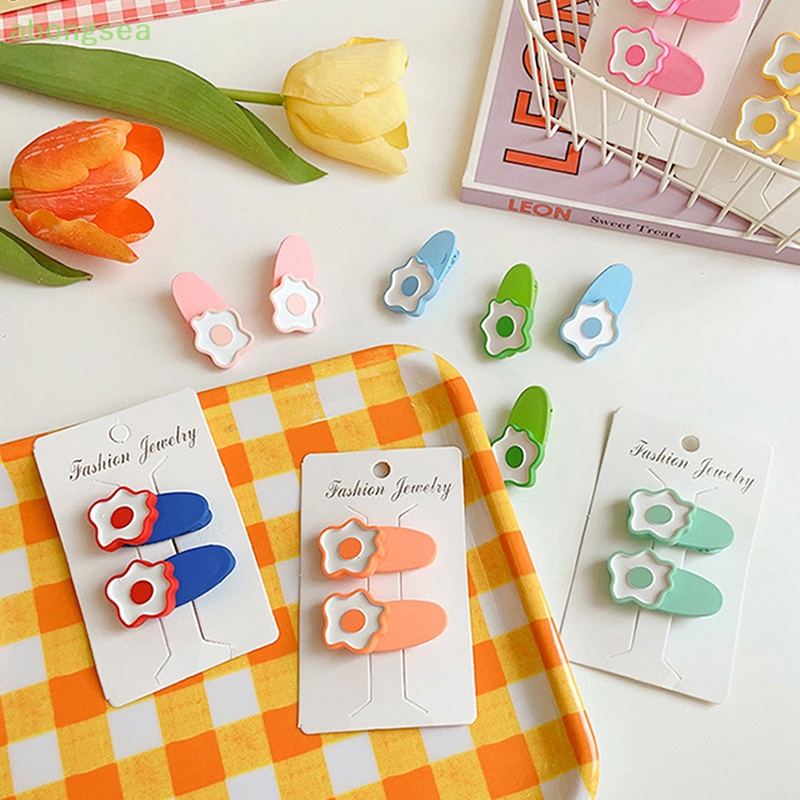 Set 2 Kẹp Tóc Hình Bông Hoa Màu Sắc Ngọt Ngào Phong Cách Vintage Cho Nữ