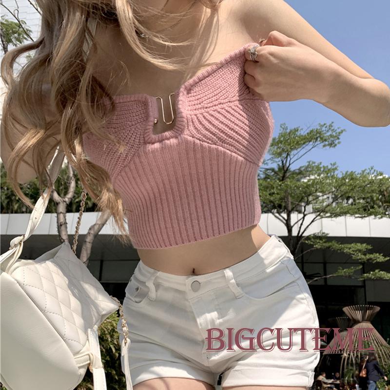 [] - Áo Croptop Ống Màu Trơn Hở Lưng Không Dây Mùa Hè Màu Hồng / Trắng / Đen Cho Nữ Đi Club