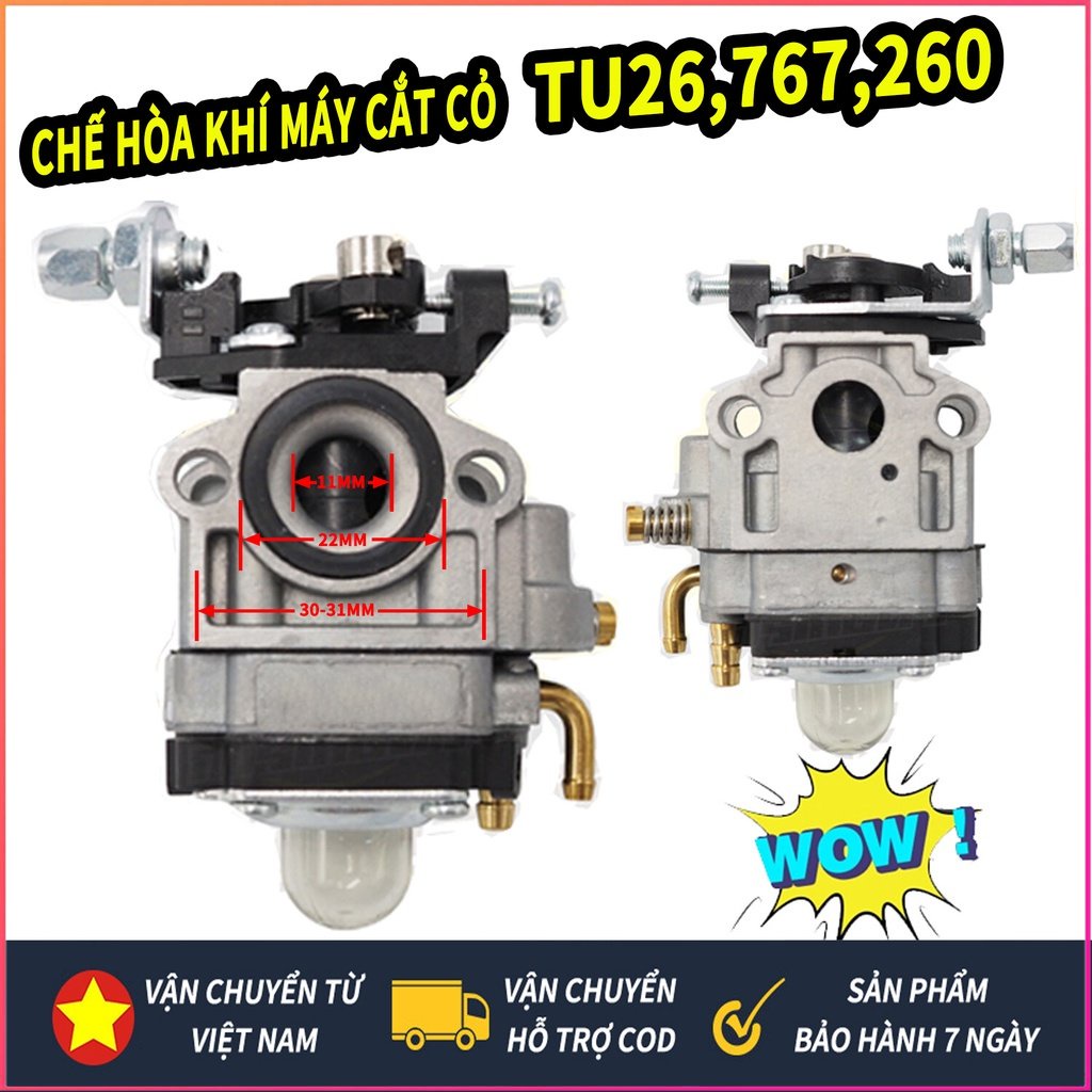 bình xăng con máy cắt cỏ 2 thì 260,767 TU26...Bộ Chế hòa khí chất lượng tốt, tiết kiệm xăng, bền bỉ