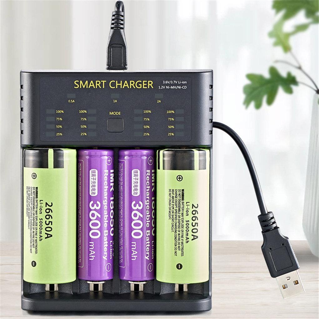 Đế Sạc Pin Lithium 18650 4 Khe Cắm USB Đứng