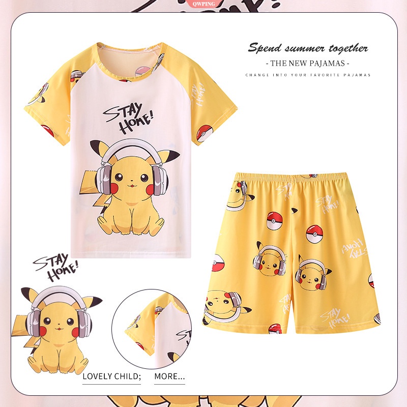 Bộ Đồ Ngủ Ngắn Tay In Hình Pikachu Thời Trang Mùa Hè Dành Cho Bé Trai