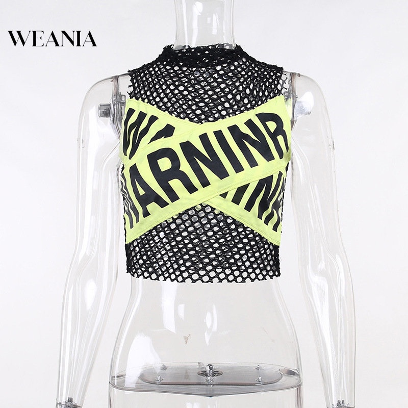 Weania Phụ Nữ Y2k Phong Cách Lưới Cảnh Báo Cắt Xén Bể Cá