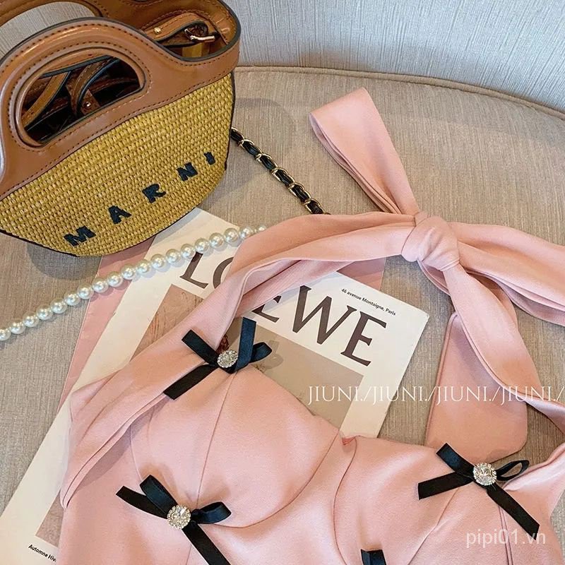 Áo Croptop Hai Dây Đính Nơ Màu Hồng Phong Cách Pháp Thời Trang 2022 Cao Cấp Cho Nữ cxb Pici01.vn5.15