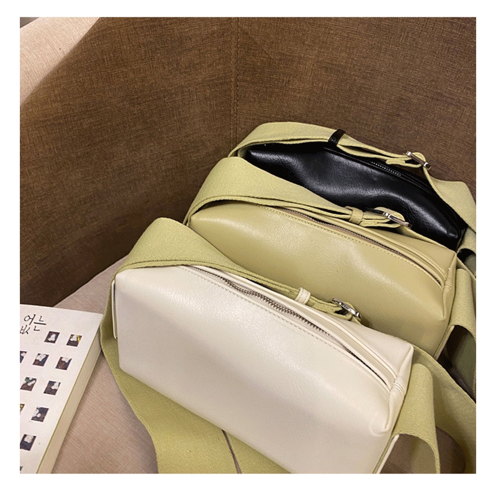 Túi Đeo Chéo Da PU Phối Vải Canvas Mềm Dây Bản Rộng Màu Sắc Tương Phản Thời Trang Mùa Hè Cho Nữ