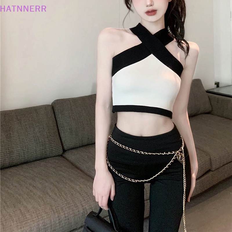 Áo Hai Dây Dệt Kim Phối Màu Tương Phản Thời Trang Mùa Hè Quyến Rũ Cho Nữ FHS