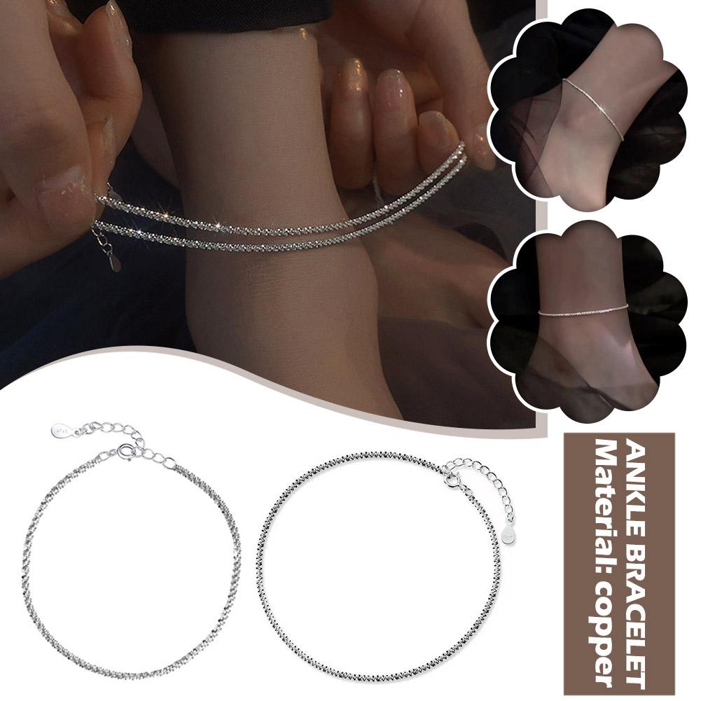 Lắc Chân Bạc Mỏng Màu Sắc Lấp Lánh Thời Trang Cho Nữ U9L2