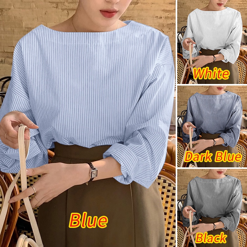 Áo nữ ZANZEA trễ vai dài tay cổ thuyền họa tiết sọc thời trang