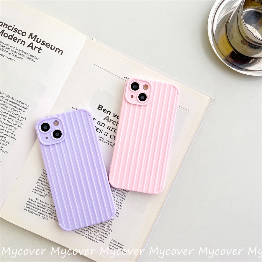 Ốp Điện Thoại Silicon Mềm Họa Tiết Kẻ Sọc Màu Kẹo Trơn Đơn Giản Cho iPhone 14 13 12 11 Pro Max X XR Xs Max 6 7 8 Plus