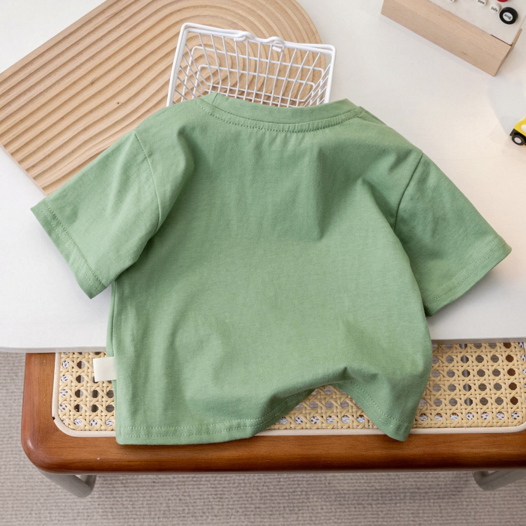 MNGRL Áo Thun Tay Ngắn Cotton Thoải Mái Cổ Tròn In Hoạt Hình Mùa Hè Cho Bé Trai Bé Gái