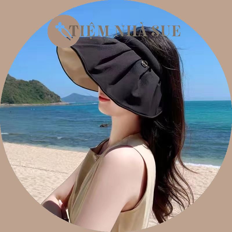 Mũ nửa đầu mũ vành rộng chống nắng Suesue gấp gọn làm bờm vải chống tia UV có thể điều chỉnh được vành mũ