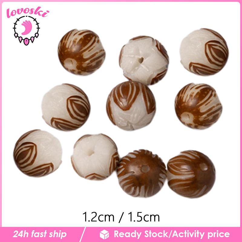 Set 10 Hạt Gỗ Chạm Khắc Làm Móc Khóa / Dây Chuyền