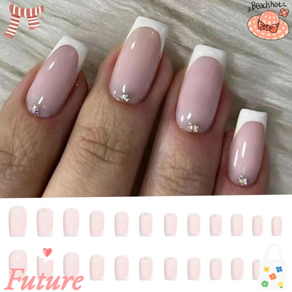 Set 24 Móng Tay Giả Dạng Nhấn Phong Cách Pháp DIY