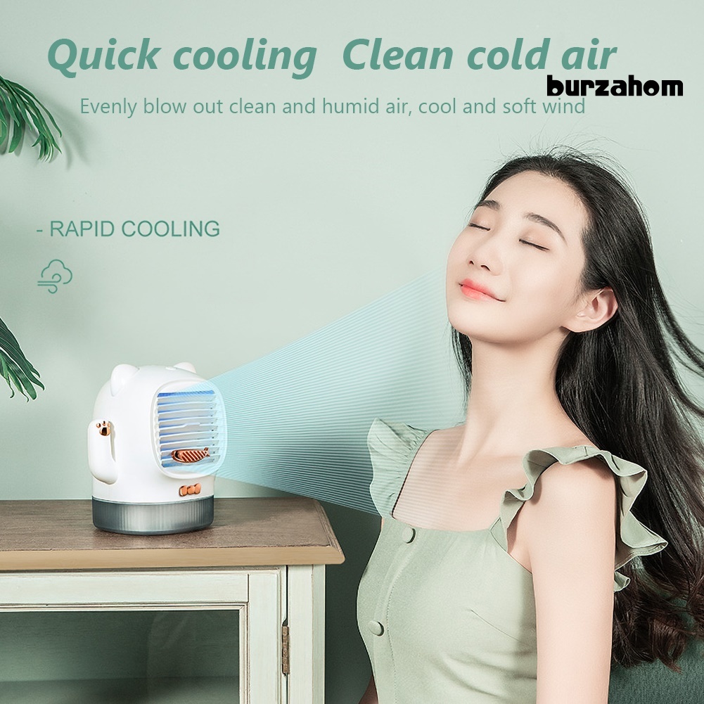 Quạt Điều Hòa Làm Ẩm Không Khí Có Đèn LED UV Hình Mèo May Mắn Sạc Cổng USB