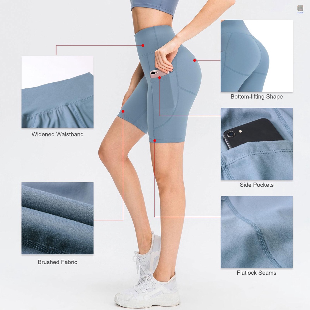 Quần Short Thể Thao Lưng Cao Có Túi Thời Trang Cho Nữ