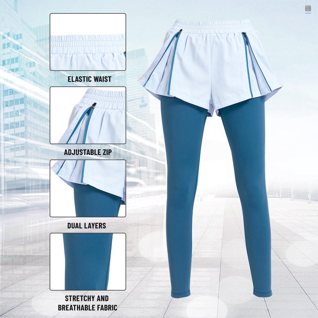 Quần Legging Thể Thao 2 Trong 1 Eo Co Giãn Thoáng Khí Khô Nhanh Phối Khóa Kéo Tùy Chỉnh Cho Nữ