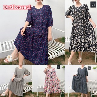 Đầm midi Cotton Cổ Tròn Tay Ngắn Dáng Rộng In Họa Tiết Hoa Thời Trang Mùa Hè Mới 2023