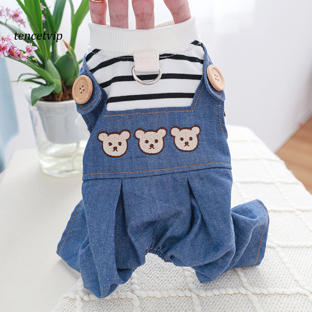 Bộ Áo Liền Quần Denim Cổ Tròn In Hình Gấu Hoạt Hình Có Dây Kéo Cho Thú Cưng