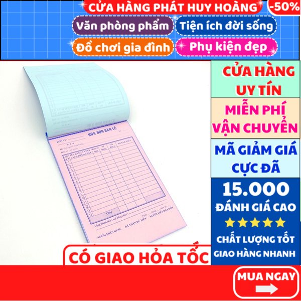 Sổ hóa đơn 2 liên- FREESHIP, Hoá đơn bán lẻ khổ 19x12CM , Phát Huy Hoàng