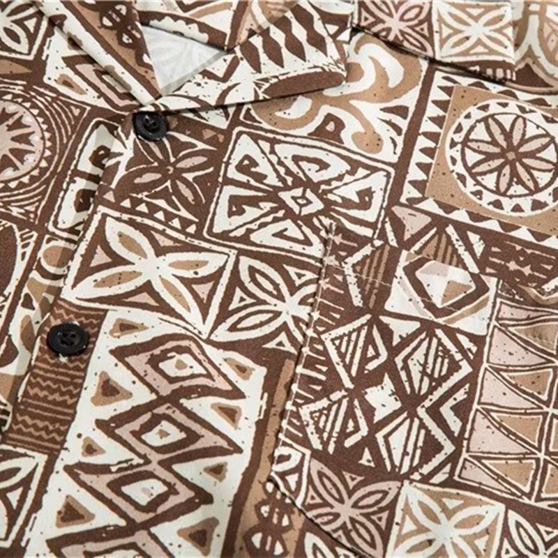 Áo Sơ Mi Ngắn Tay Họa Tiết Hình Học Sang Trọng Phong Cách Hàn Quốc Cho Nam Đi Biển Mùa Hè 2023