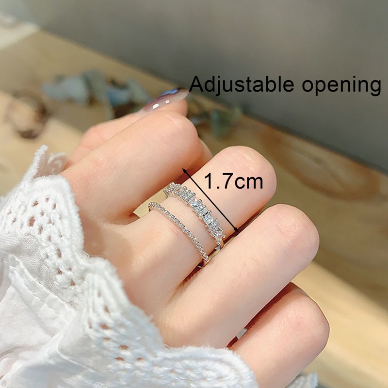 Nhẫn Hai Lớp Hình Lá Đính Đá Zircon Có Thể Điều Chỉnh Phong Cách Hàn Quốc