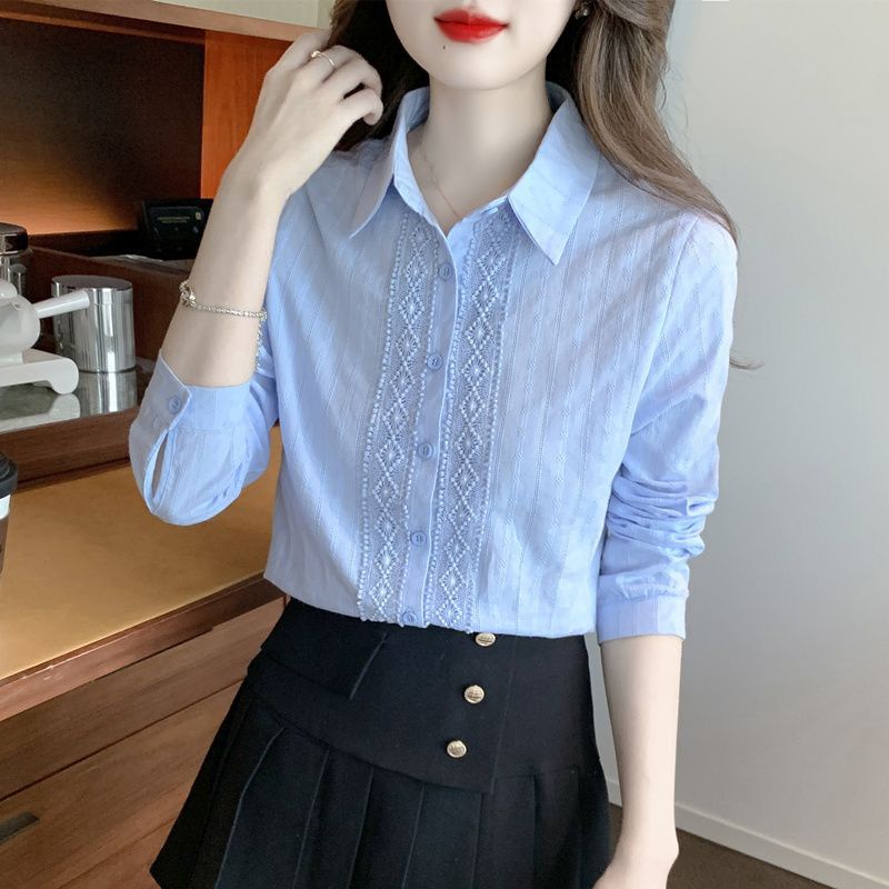 Áo Sơ Mi Cotton Nguyên Chất Phối Ren Thêu Họa Tiết Thời Trang Xuân Thu 2023 3QCZ