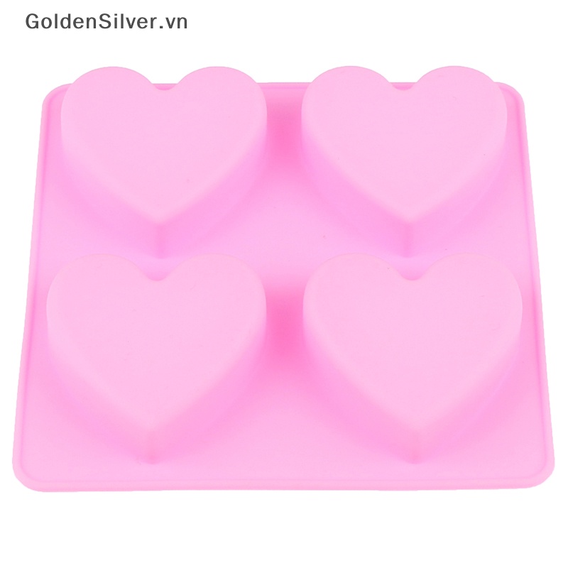Khuôn Silicon Làm Xà Phòng Thủ Công 4 Ngăn Hình Trái Tim 3d