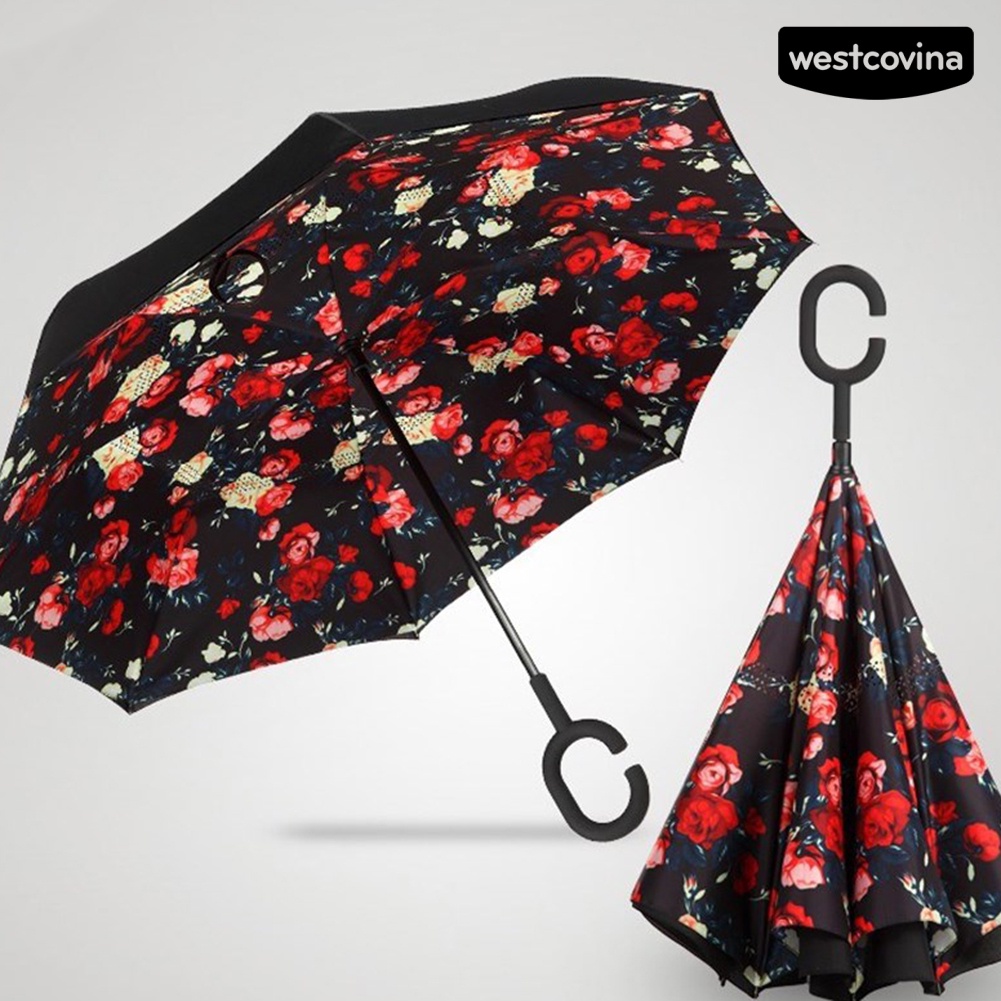 [COD]☁Dù Đứng Hai Lớp Chống Tia UV Chống Gió Hình Chữ C Có Tay Cầm Tiện Lợi Dành Cho Nữ