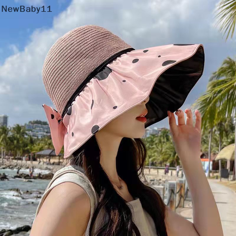 1 Mũ Cói Rộng Vành Chống Nắng Tia UV Màu Đen Thời Trang Mùa Hè Cho Nữ