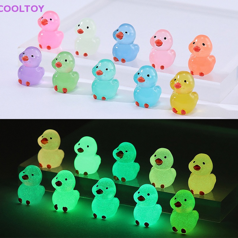 Set 1 / 10 Chú Vịt Dạ Quang Mini Bằng Nhựa Resin Trang Trí Sân Vườn / Nhà Búp Bê DIY