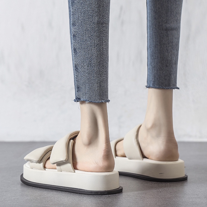 Duoya Dép Da Mềm Quai Dán Dày Dặn Có Thể Điều Chỉnh Thời Trang Mùa Hè Cho Nữ