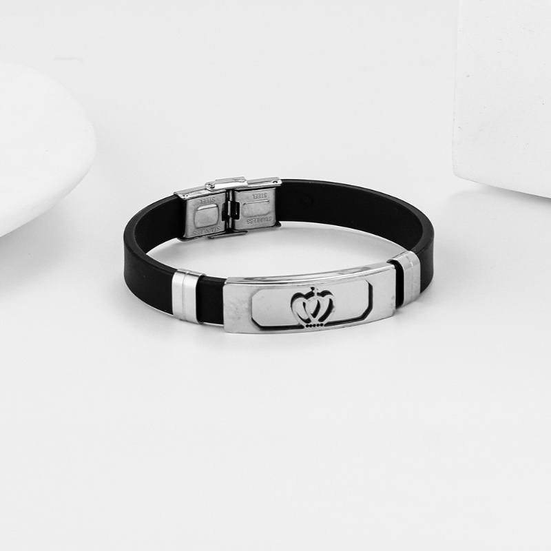 Vòng Tay Silicone Phối Thép Không Gỉ Hình Vương Miện Phong Cách Hip Hop Cho Nam Và Nữ