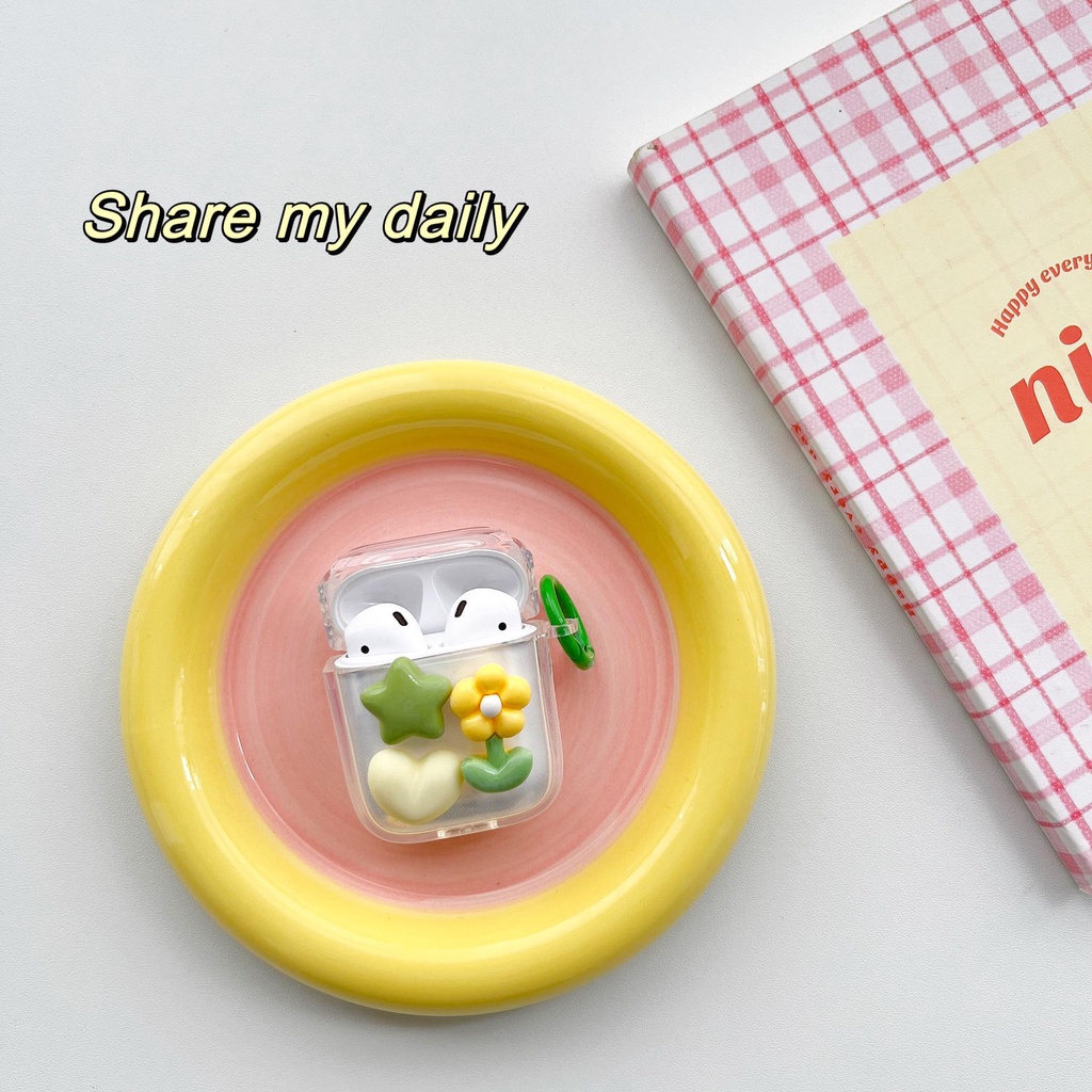 Vỏ Bảo Vệ Hộp Sạc Tai Nghe Bluetooth Không Dây AirPods 1 2 Gen3 Pro2 2022 Bằng tpu Mềm Trong Suốt Họa Tiết Hoa Ngôi Sao Vàng Đơn Giản