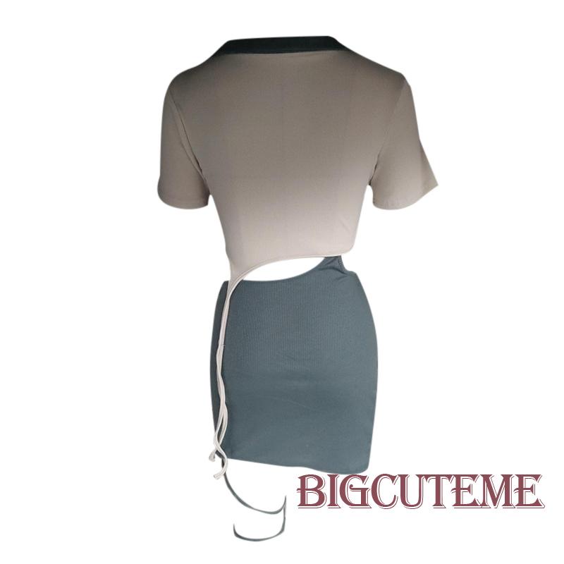 Đầm Ngắn Tay Màu Sắc Tương Phản Thời Trang Mùa Hè Dành Cho Nữ