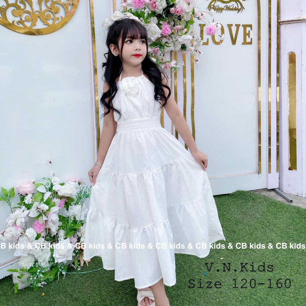 Váy Maxi cổ yếm xinh cho Bé đón hè 17-40kg