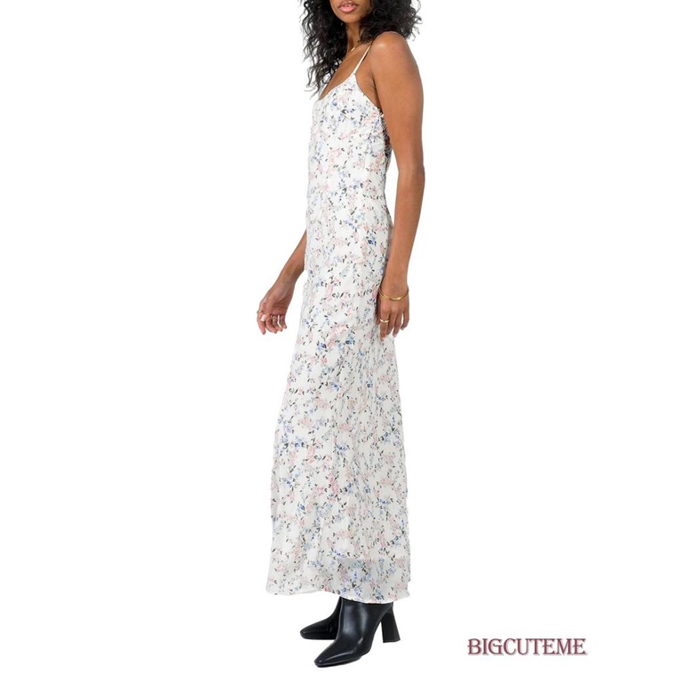 [] - Đầm Dài Dáng Ôm Không Tay Hai Dây Họa Tiết Hoa Mùa Hè Cho Nữ