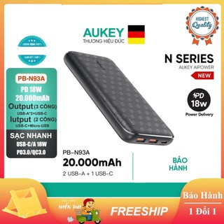 Sạc dự phòng aukey pb-n93a/n93 20000mah cổng usb-c sạc nhanh pd3.0 18w/baseus 20000mah 18w