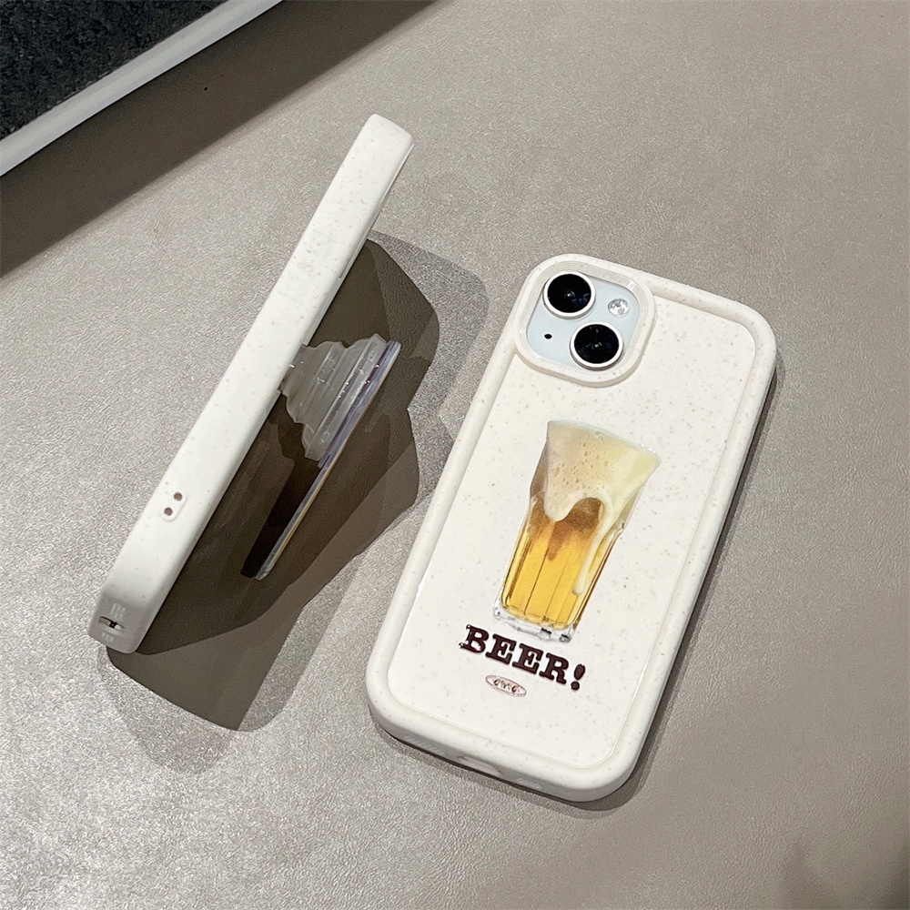 Ốp điện thoại silicone lúa mì phân hủy được màu kẹo hình ly bia chống sốc có giá đứng thích hợp cho iPhone 14 13 Pro Max 12 11
