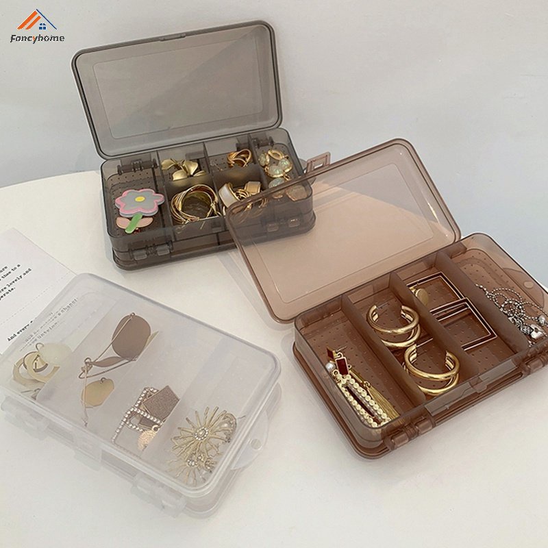 Hộp Đựng Trang Sức Hai Tầng Bằng Nhựa Trong Suốt Có Nắp Đậy