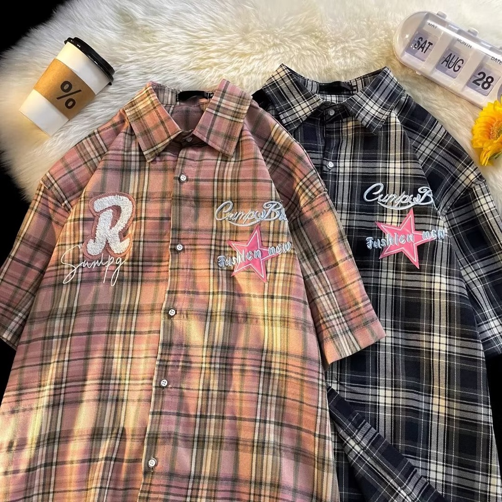 Áo Sơ Mi Tay Ngắn Dáng Rộng Thêu Chữ Phong Cách Hàn Quốc Thời Trang Mùa Hè Mới Cho Nam Và Nữ