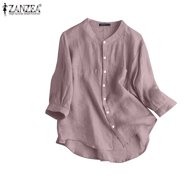 ZANZEA Áo Sơ Mi Tay Lửng Cài Nút Trước Phong Cách Hàn Quốc Thanh Lịch Dành Cho Nữ