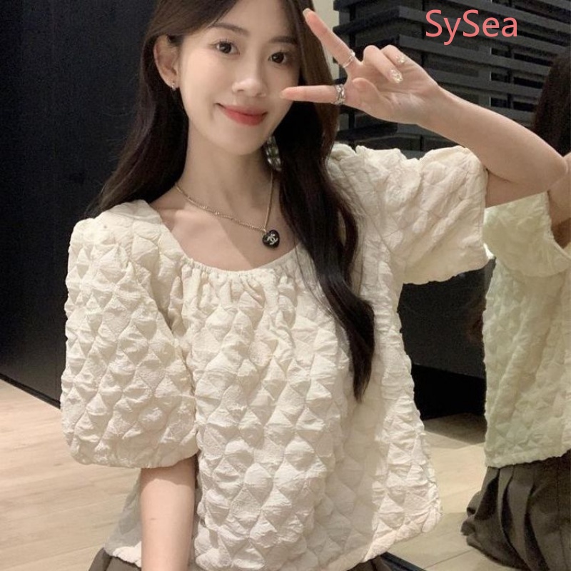 Áo Kiểu Tay Ngắn Cổ Vuông Thời Trang Hè Phong Cách Pháp Cho Nữ