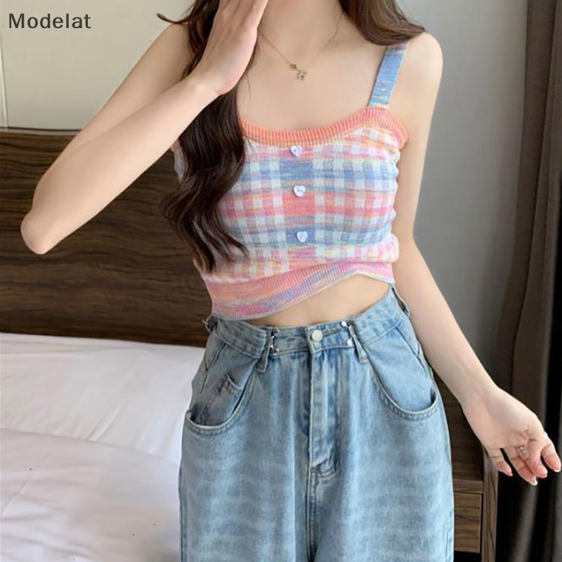 Mfc Áo Hai Dây Dệt Kim Họa Tiết Kẻ Sọc Nhiều Màu Ngọt Ngào Thời Trang Mùa Hè Cho Nữ