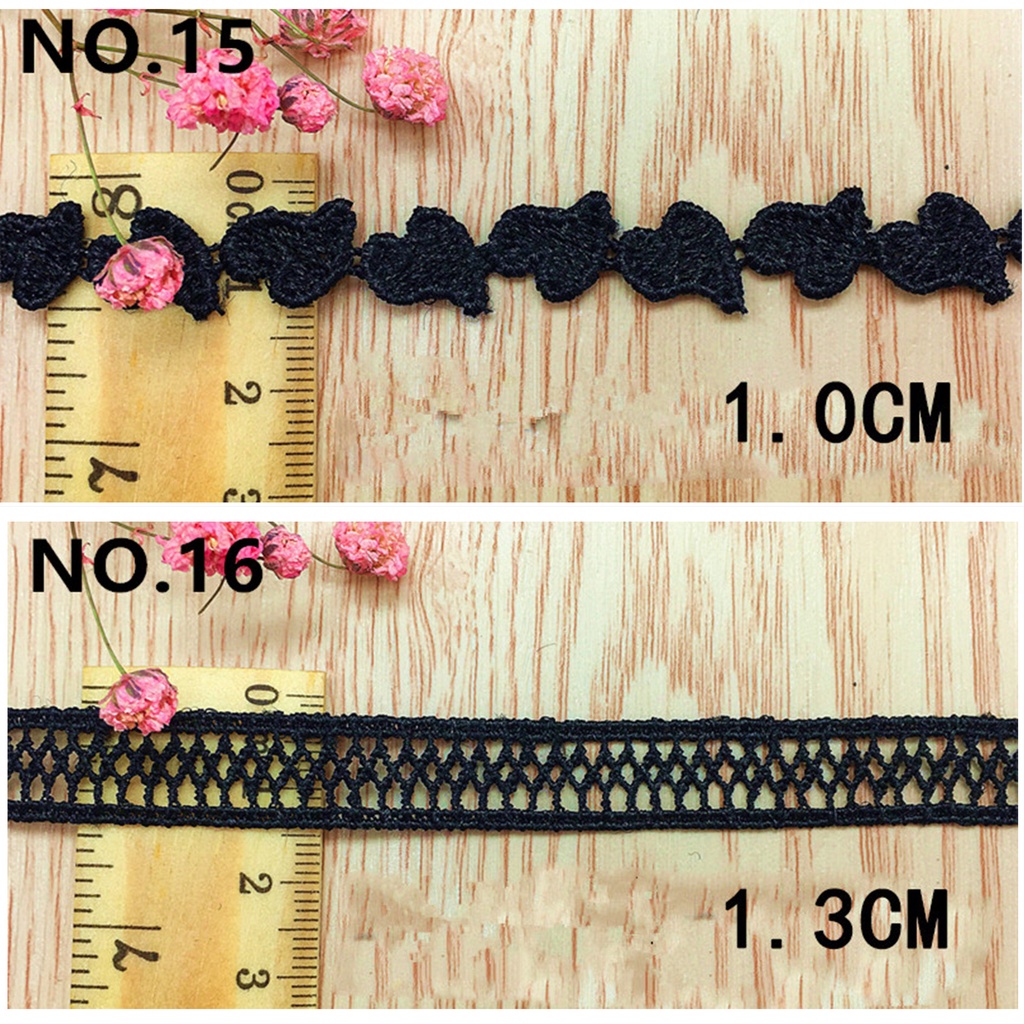 Cuộn Dây Ruy Băng Thêu Ren Hoa Màu Trắng Đen Dài 1 Yard Dùng Trang Trí Đầm DIY