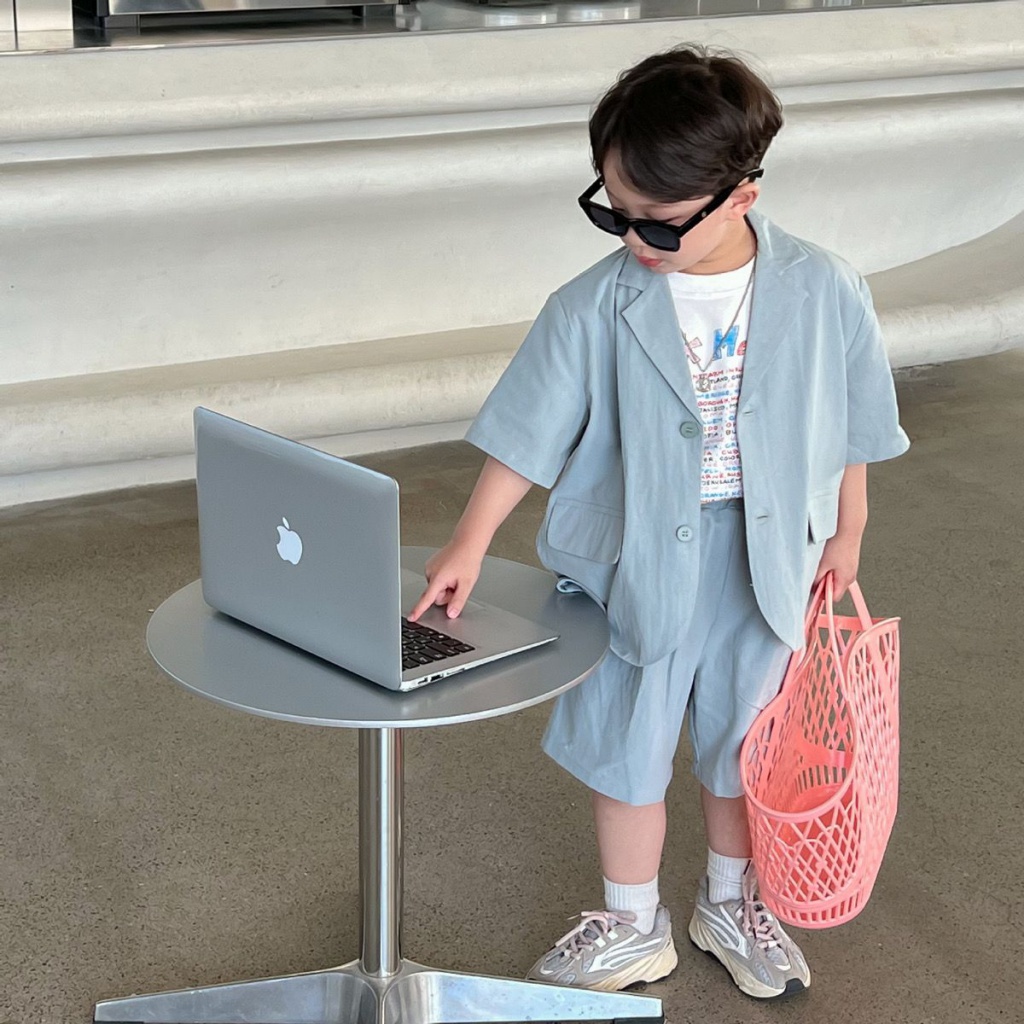 Bộ Đồ Thể Thao Áo Thun Tay Ngắn Phối Quần Short Vải Cotton Mỏng Thời Trang Mùa Hè Cho Bé Trai