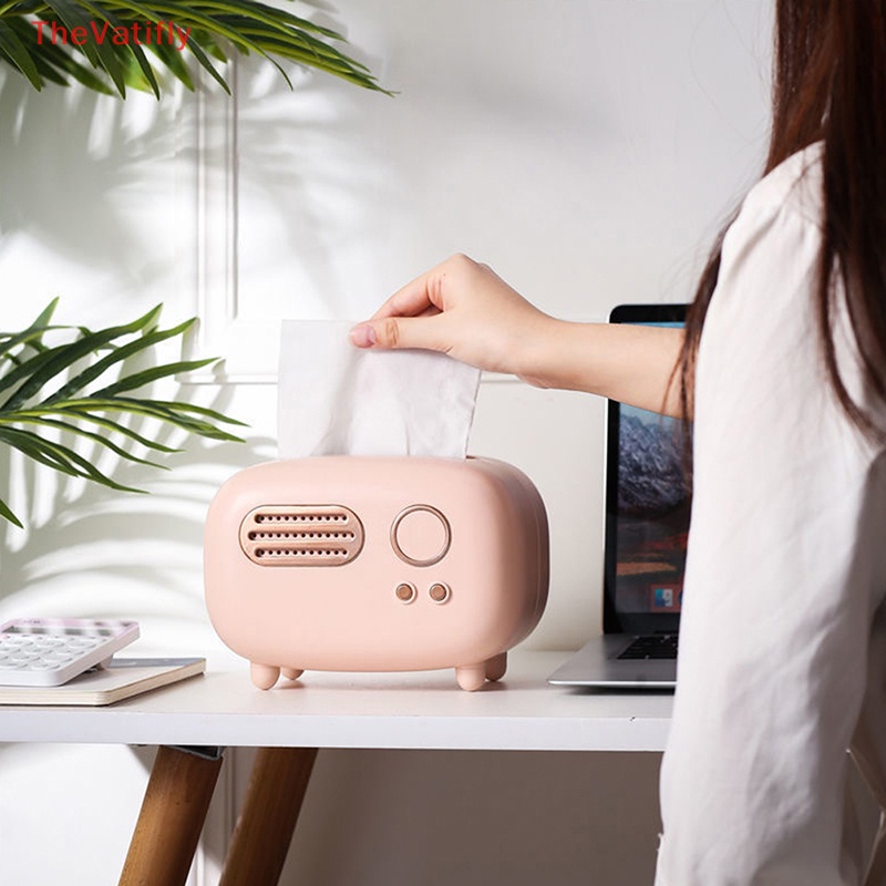 [Thevalifly] Giá Đỡ Hộp Khăn Giấy Hình Radio Cổ Điển Để Bàn Trang Trí HOT