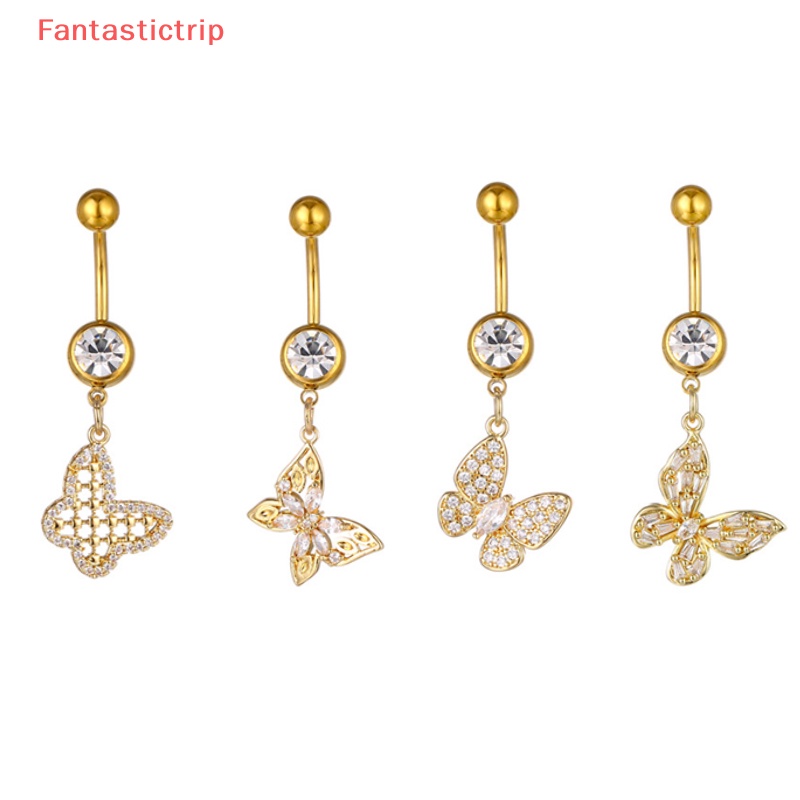 [Fantastictrip] Khuyên Rốn Đính Đá Zircon Hình Bướm Bằng Đồng Sáng Bóng Thời Trang Đẹp Mắt Mới