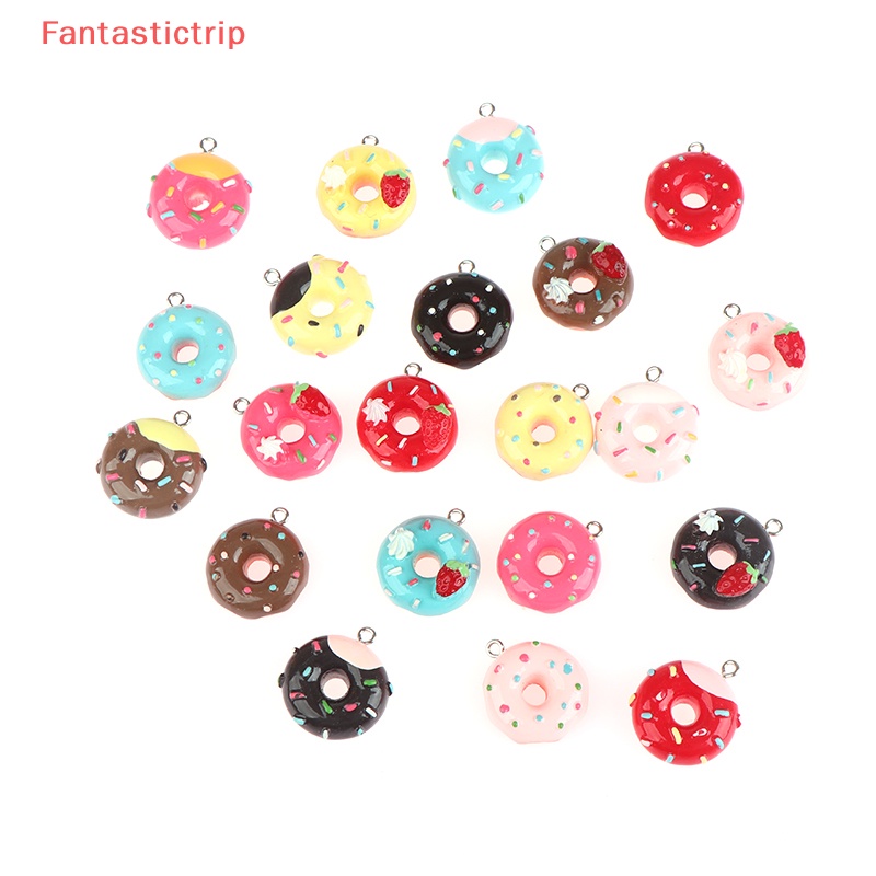 [Fantastictrip] Set 10 Phụ Kiện Làm Trang Sức Mặt Dây Chuyền / Móc Khóa / Điện Thoại Hình Bánh Donut Rỗng Dễ Thương