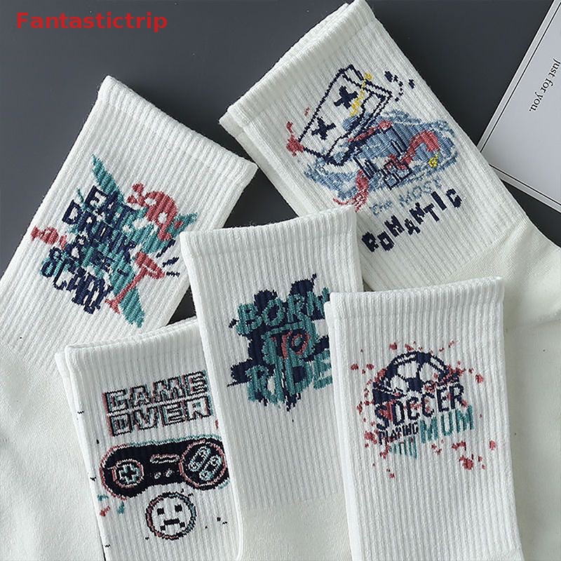 1 Đôi Vớ Cotton Polyester Màu Trắng In Họa Tiết Hoạt Hình Vui Nhộn Phong Cách Unisex
