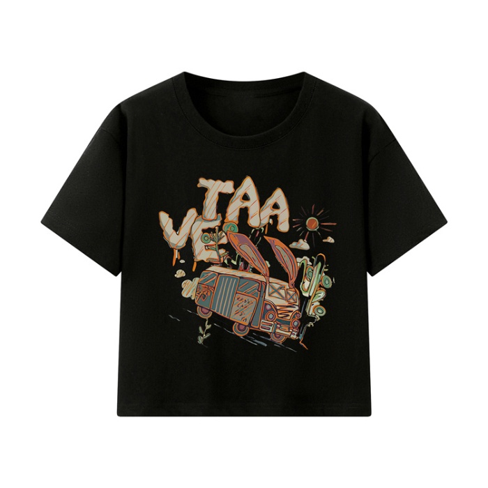 Áo Thun 100% Cotton Tay Ngắn Cổ Tròn Eo Cao Thời Trang Mùa Hè Phong Cách Hàn Quốc Cho Nữ